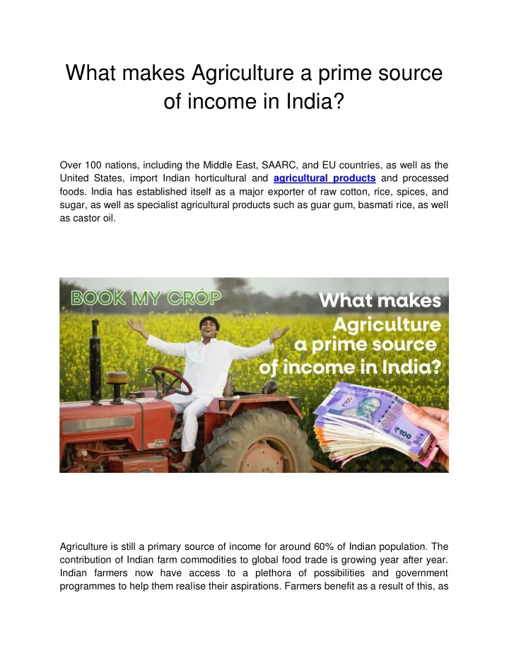 what makes agriculture a prime source of income