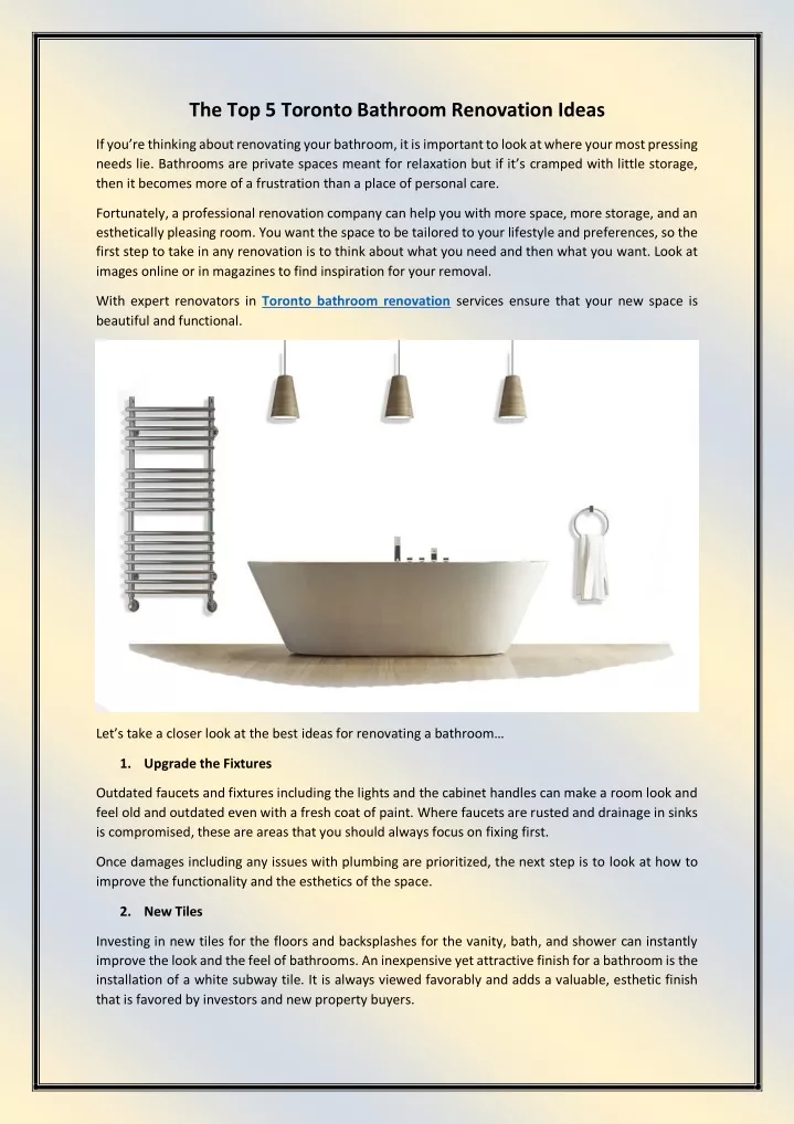 the top 5 toronto bathroom renovation ideas