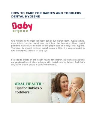 HOW TO CARE FOR BABIES AND TODDLERS DENTAL HYGIENE