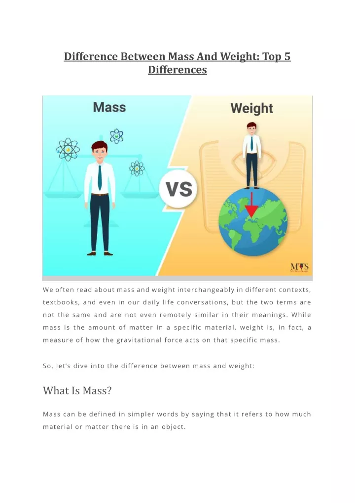 Ppt Difference Between Mass And Weight Top 5 Differences Powerpoint