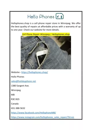 Cell Phone Repair Winnipeg | Hellophones.shop