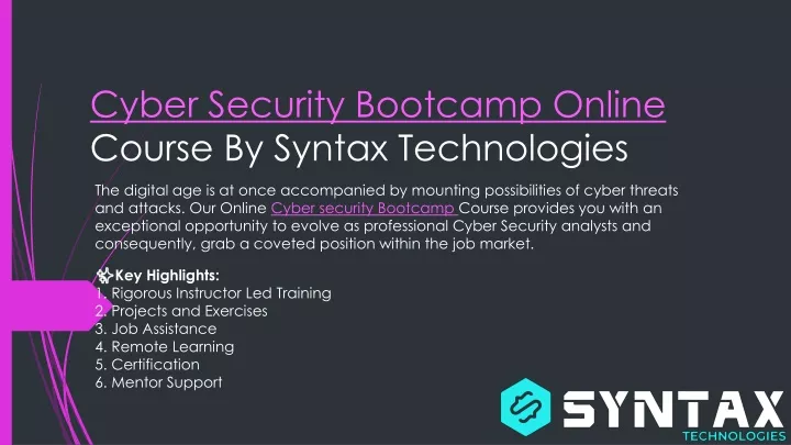 cyber security bootcamp online course by syntax technologies