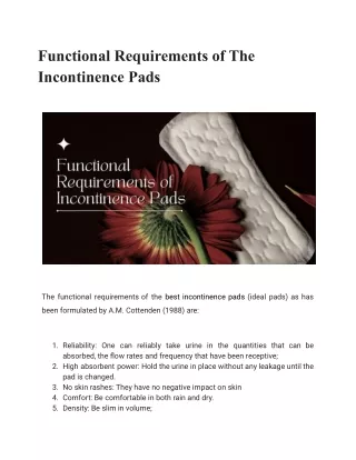 functional requirements of the incontinence pads