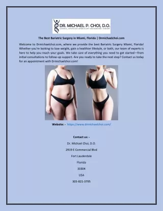 The Best Bariatric Surgery in Miami, Florida  Drmichaelchoi