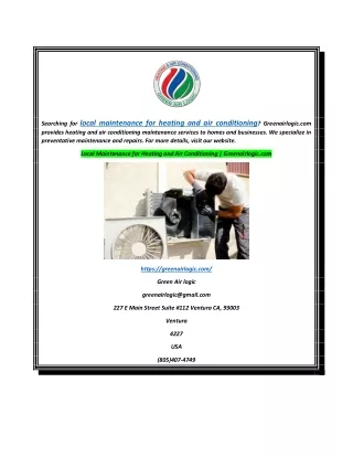 Local Maintenance for Heating and Air Conditioning  Greenairlogic.com