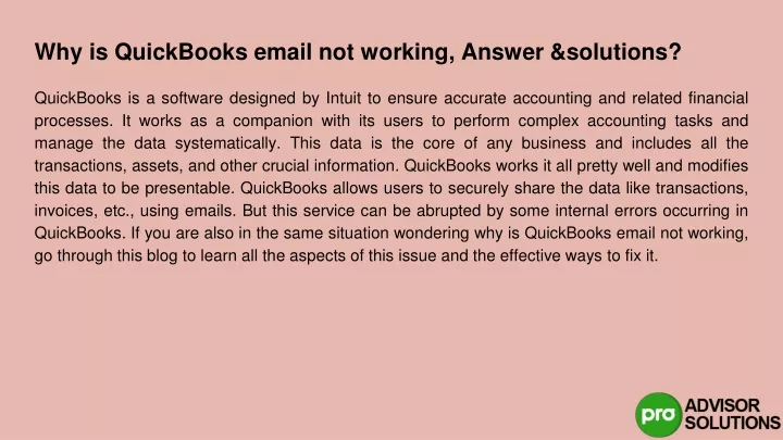 why is quickbooks email not working answer solutions