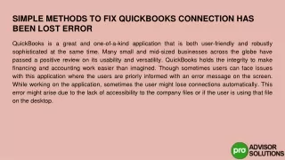 simple methods to fix quickbooks connection has been lost error