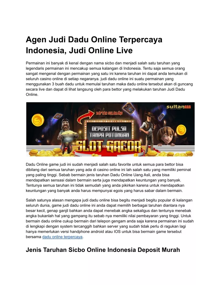 agen judi dadu online terpercaya indonesia judi