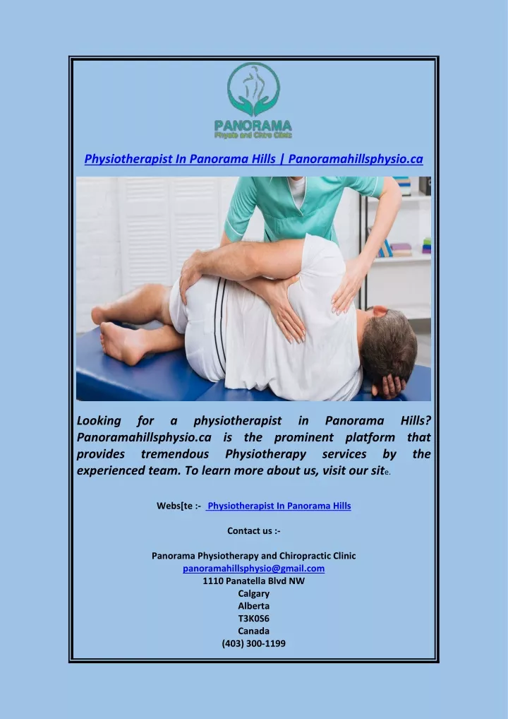 physiotherapist in panorama hills