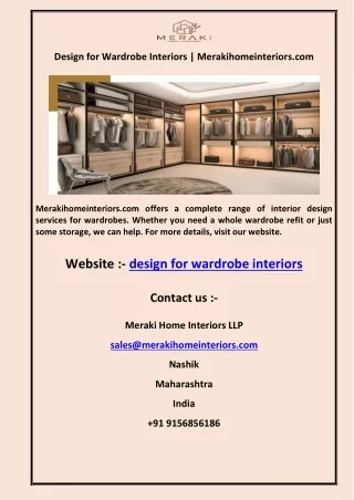 Design for Wardrobe Interiors  Merakihomeinteriors.com
