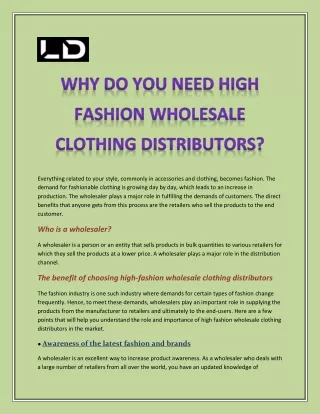 High Fashion Wholesale Clothing Distributors