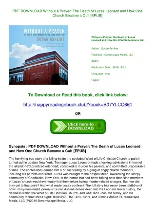 PDF DOWNLOAD Without a Prayer The Death of Lucas Leonard and How One Church Beca