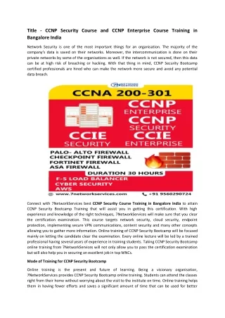 CCNP Security Course Training in Banglore India