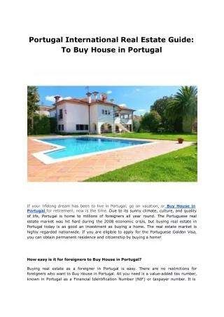 Portugal International Real Estate Guide To Buy House in Portugal.ppt