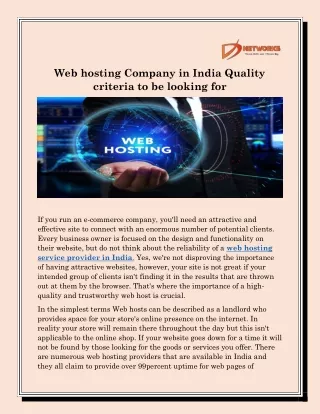 web hosting company in india quality criteria