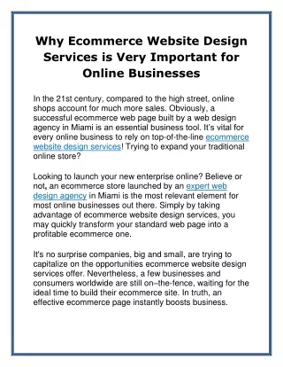 Why Ecommerce Website Design Services is Very Important for Online Businesses