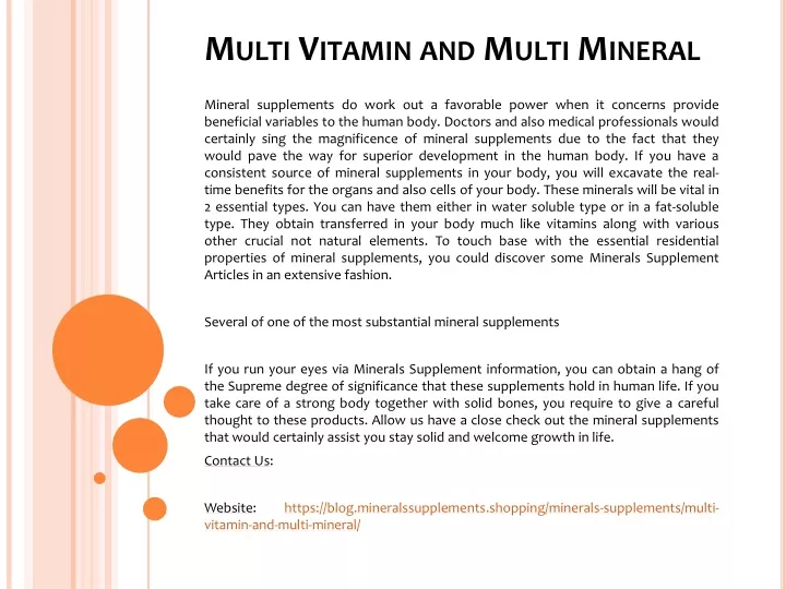 multi vitamin and multi mineral