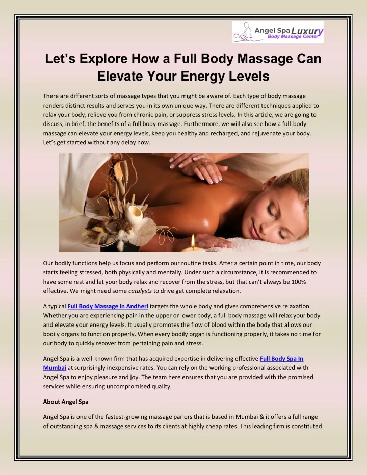 let s explore how a full body massage can elevate