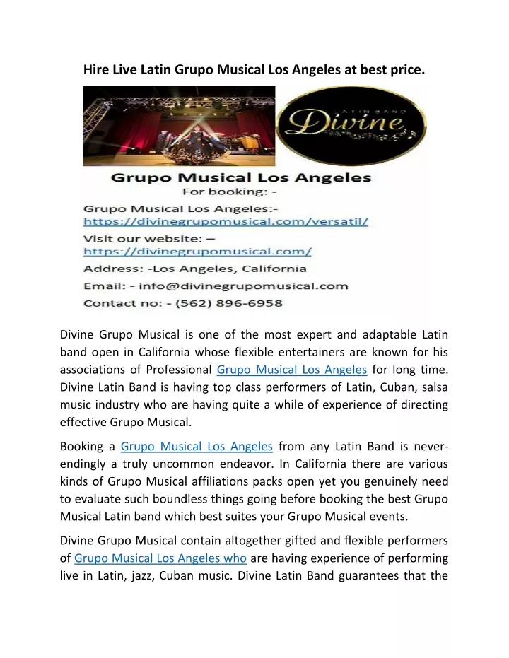 hire live latin grupo musical los angeles at best