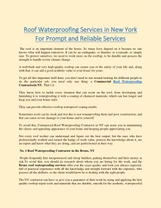 Roof Waterproofing Services NY For Prompt And Reliable Services