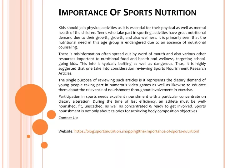 importance of sports nutrition