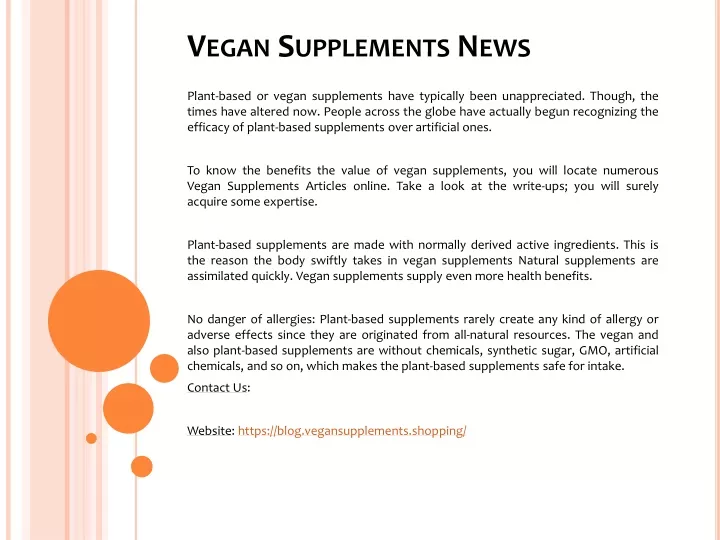 vegan supplements news