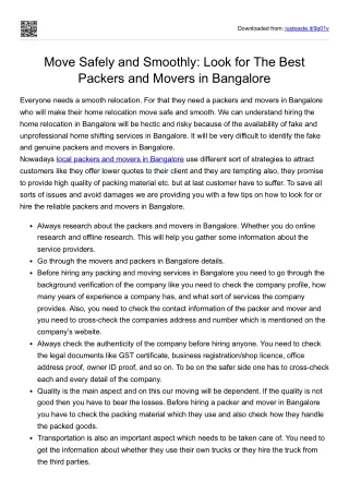Move Safely and Smoothly Look for The Best Packers and Movers in Bangalore