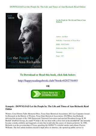 DOWNLOAD Let the People In The Life and Times of Ann Richards Read Online