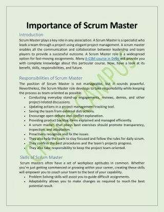 importance of scrum master introduction scrum