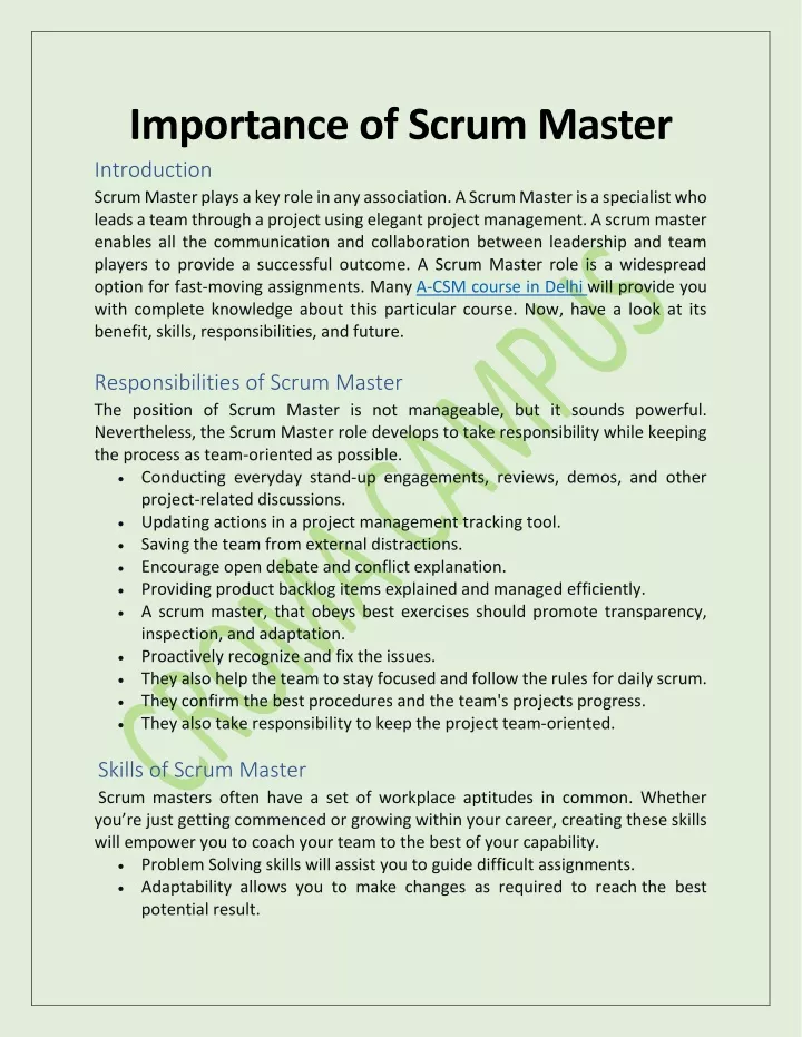 importance of scrum master introduction scrum