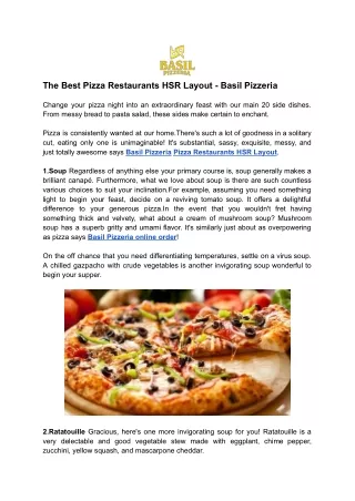Pizza Restaurants HSR Layout - Basil Pizzeria