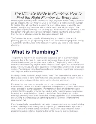 The Ultimate Guide to Plumbing: How to Find the Right Plumber for Every Job.
