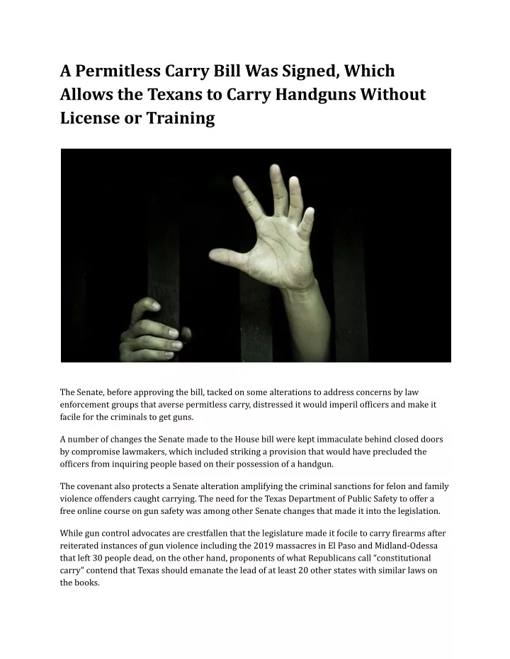 a permitless carry bill was signed which allows