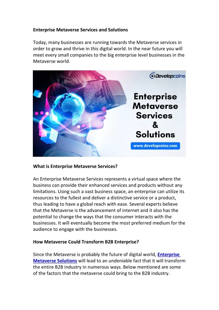 enterprise metaverse services and solutions today