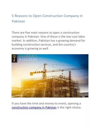 5 Reasons to Open Construction Company in Pakistan