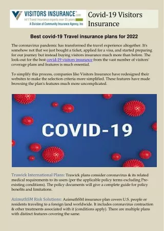 Best covid-19 Travel insurance plans for 2022