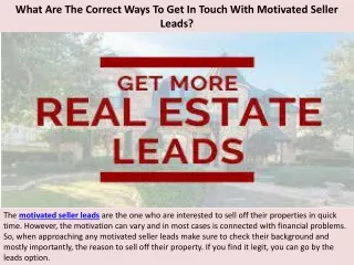 What Are The Correct Ways To Get In Touch With Motivated Seller Leads?