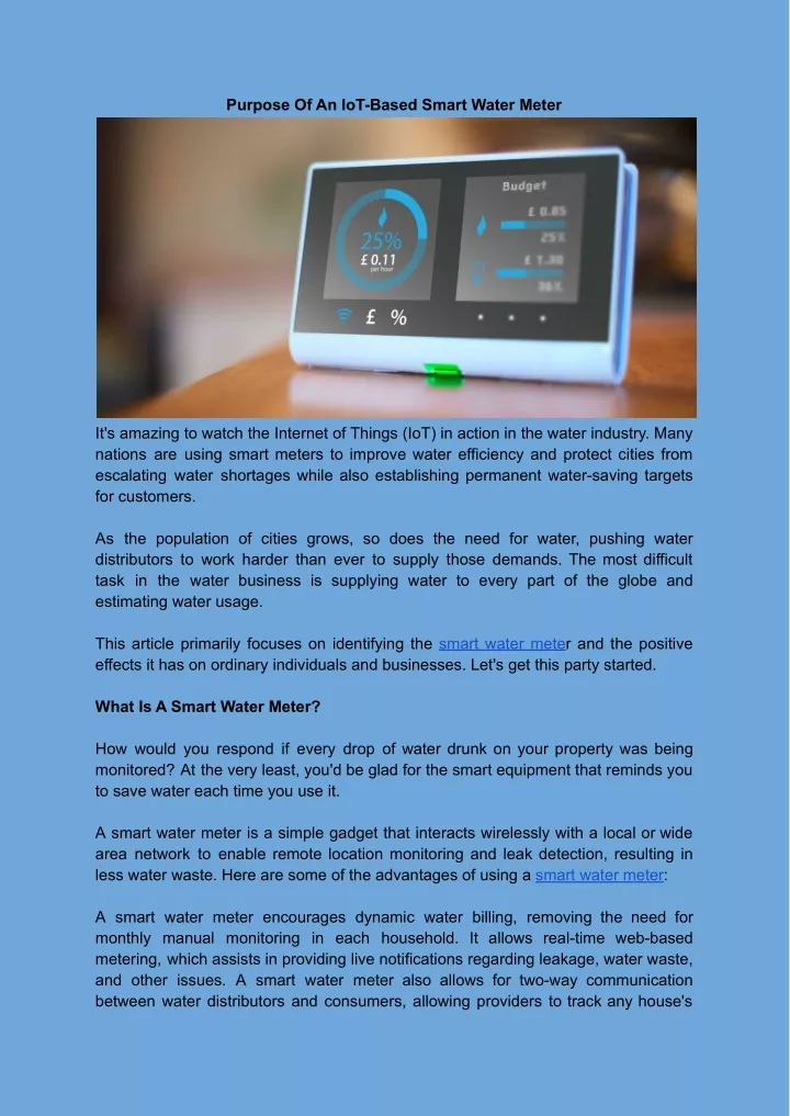purpose of an iot based smart water meter
