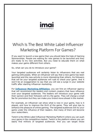 Which Is The Best White Label Influencer Marketing Platform For Games