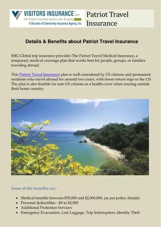 Details & Benefits about Patriot Travel Insurance