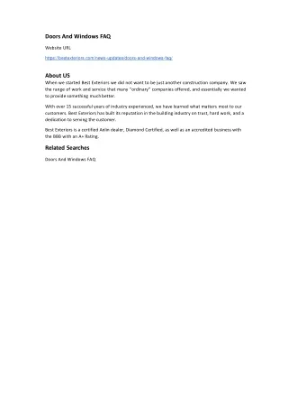 Doors And Windows FAQ