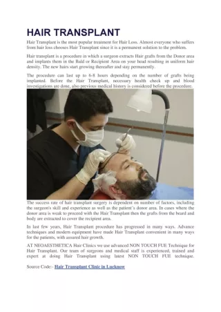 HAIR TRANSPLANT Clinic in Lucknow