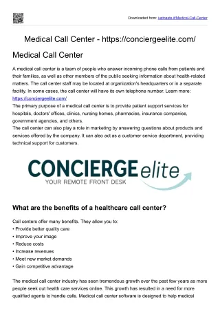 Medical Call Center - Concierge Elite - transitionselite.com