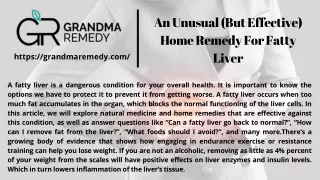 An Unusual (But Effective) Home Remedy For Fatty Liver