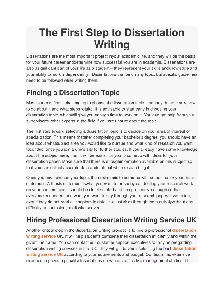 the first step to dissertation writing