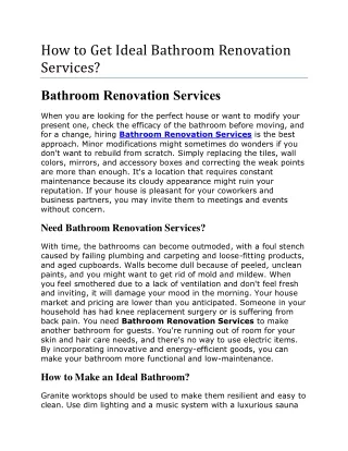 Make new bathroom for guests - get Bathroom Renovation Services