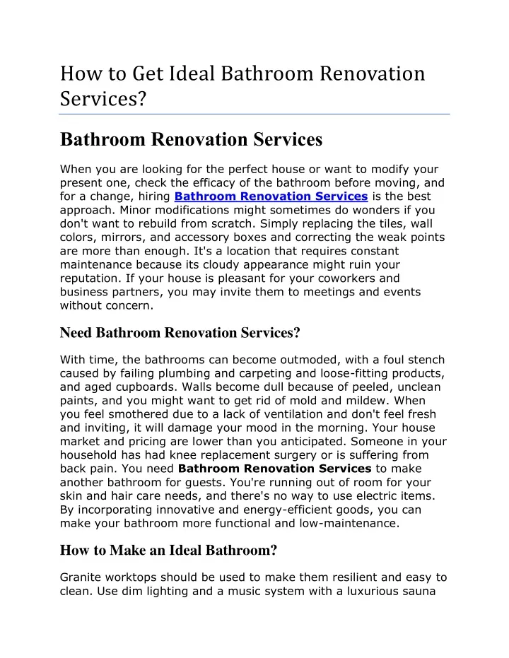 how to get ideal bathroom renovation services
