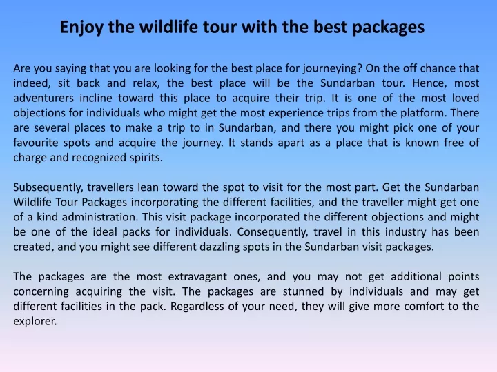 enjoy the wildlife tour with the best packages