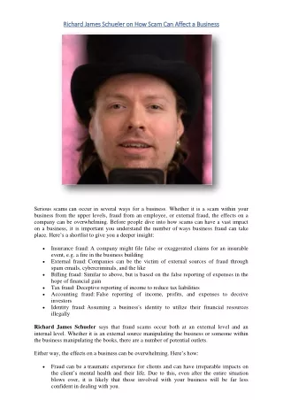 Richard James Schueler (How Scam Can Affect a Business)