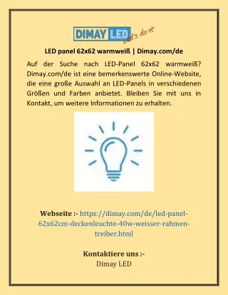 LED panel 62x62 warmweiß | Dimay.com/de